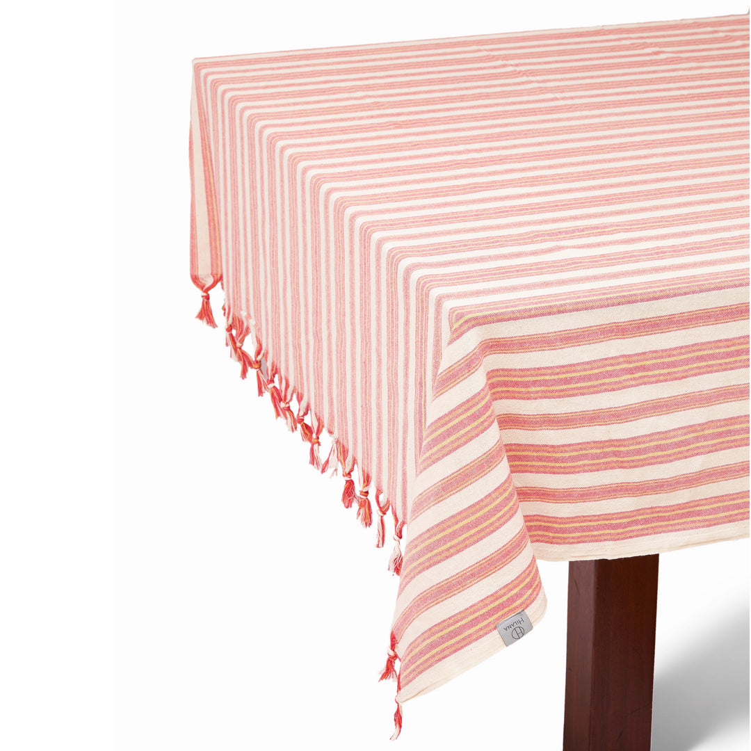 Andana Striped Tablecloth Set - Magenta by Hilana Upcycled Cotton