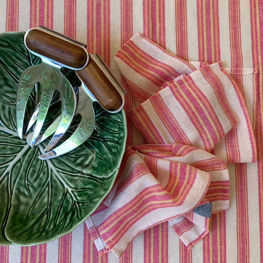 Andana Striped Tablecloth Set - Magenta by Hilana Upcycled Cotton