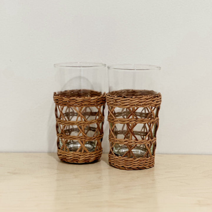 Rattan Wide High Ball Glasses