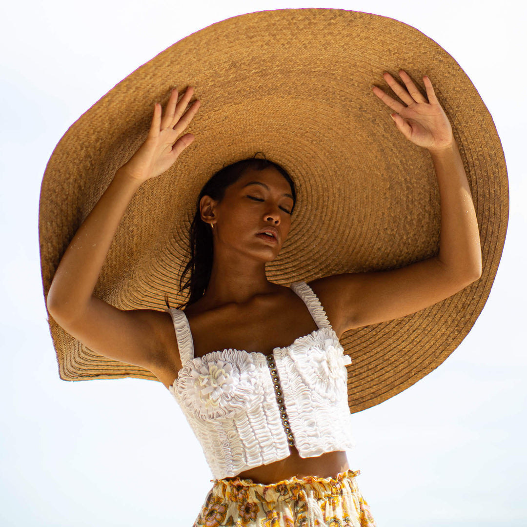 MARIGOLD Hand-embroidered Ribbon Bustier Top In White