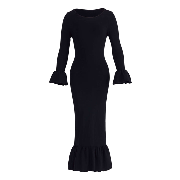 MARJORIE Bamboo Ruffle Dress, in Black