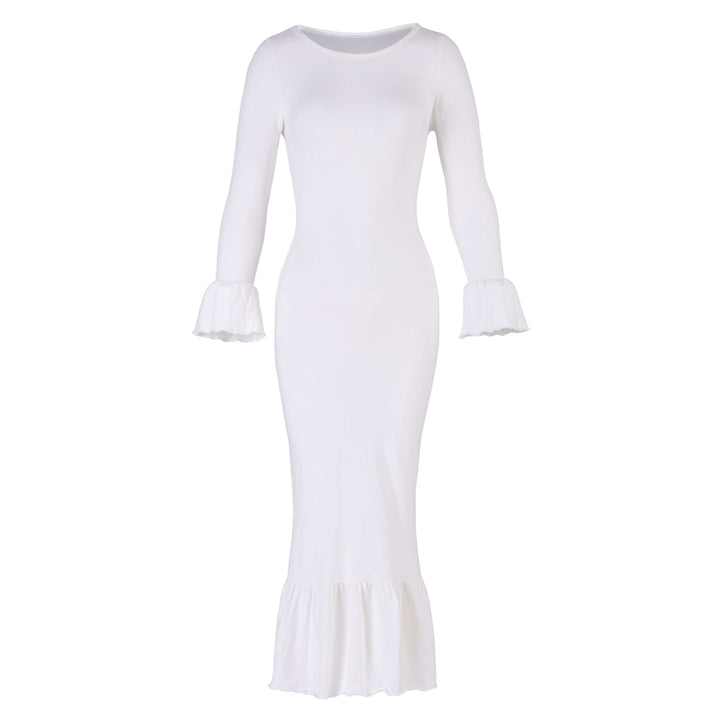 MARJORIE Bamboo Ruffle Dress In Off-white