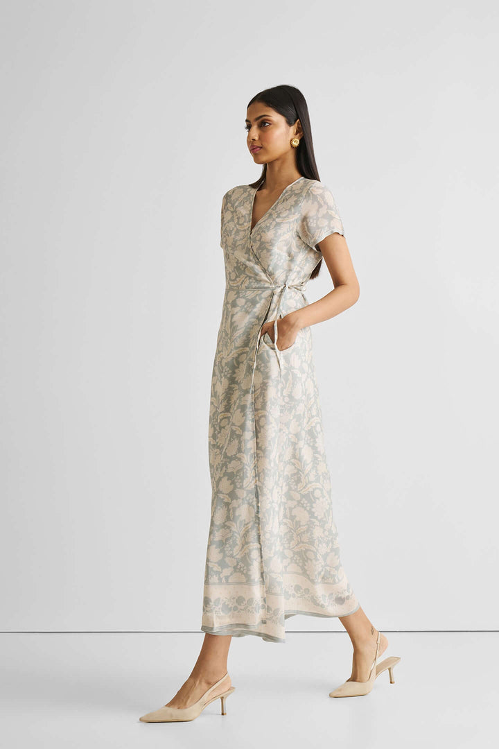 Maxi Wrap Dress in Blue Florals