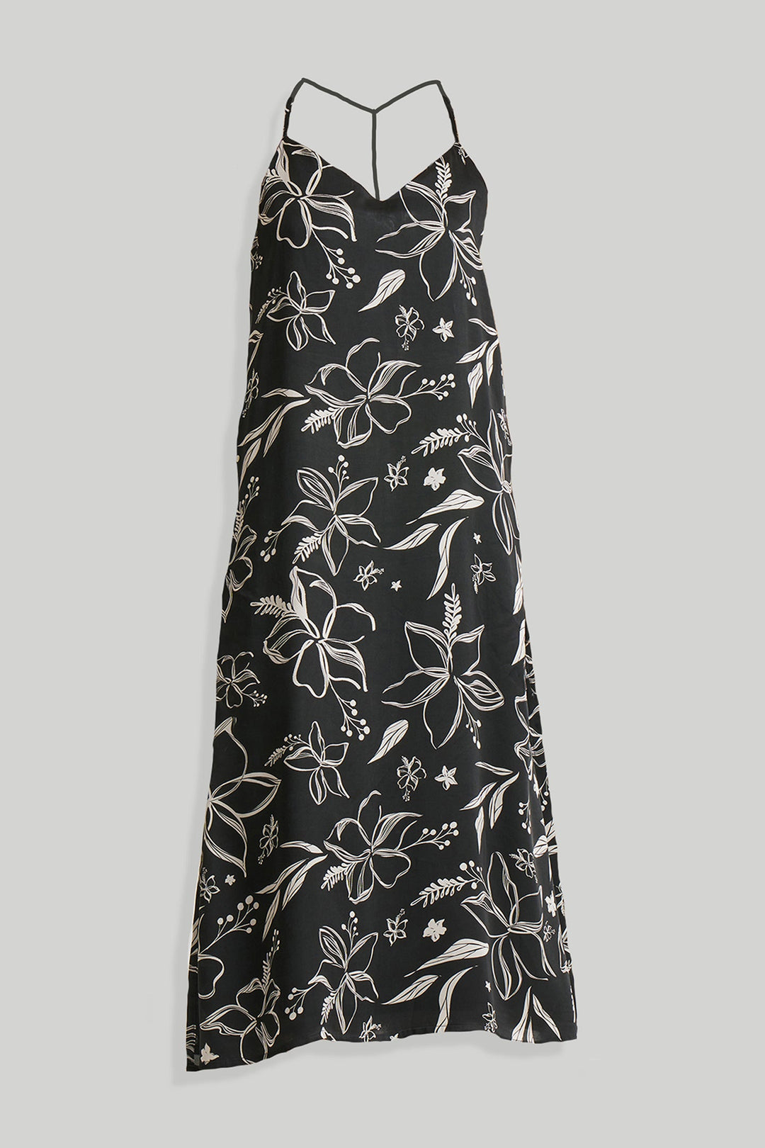 Midi Slip Dress in Black Florals