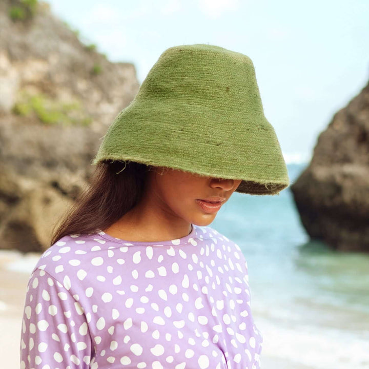 NAOMI Jute Clochet Straw Hat in Matcha Green