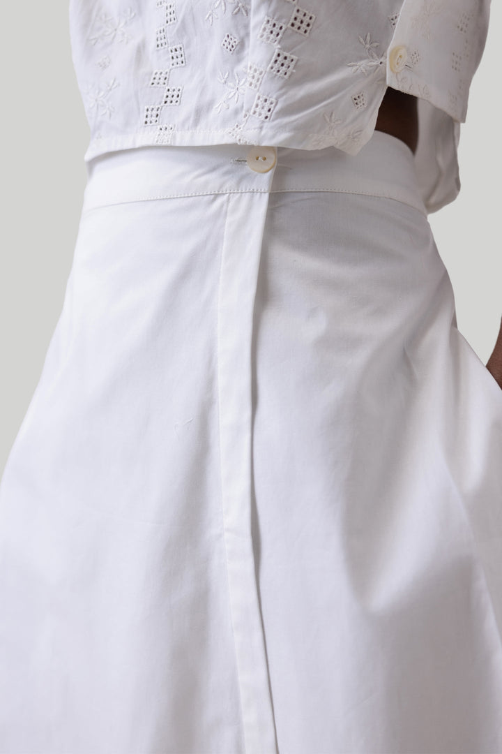 Overlap Midi Skirt in White