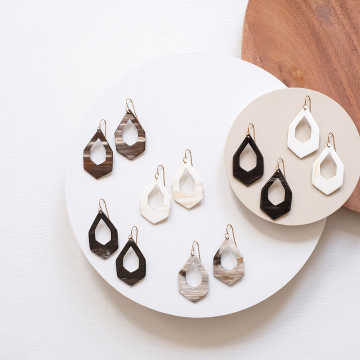 Hex Deco Drop Earrings - White