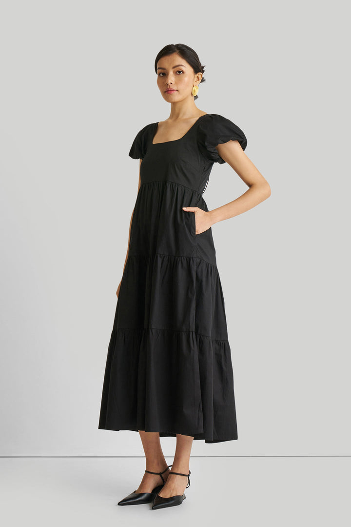 Puff Sleeve Tiered Maxi Dress in Black