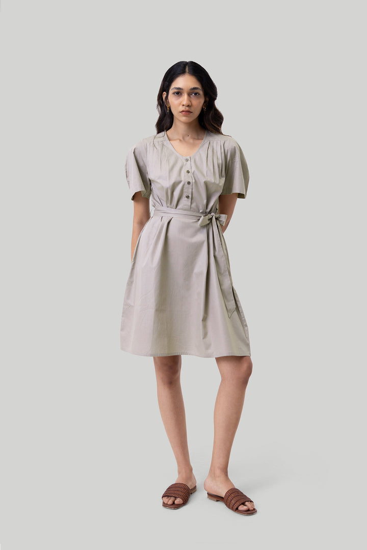 Pleated Tent Dress in Ecru