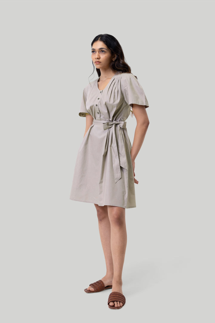 Pleated Tent Dress in Ecru