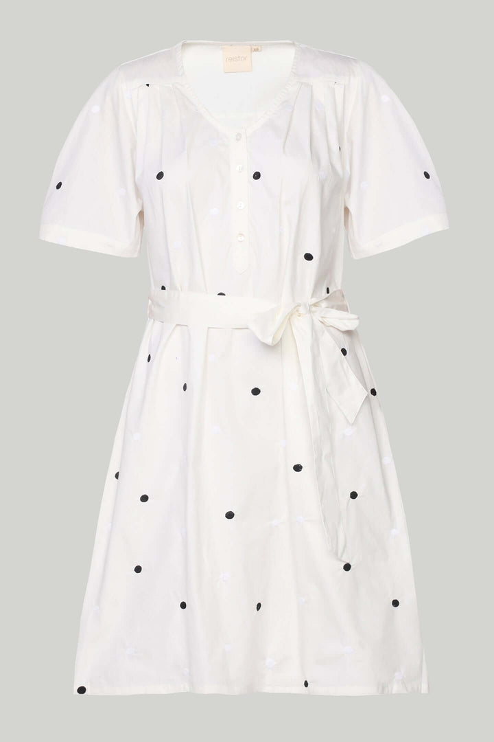 Pleated Tent Dress in Polka Embroidery