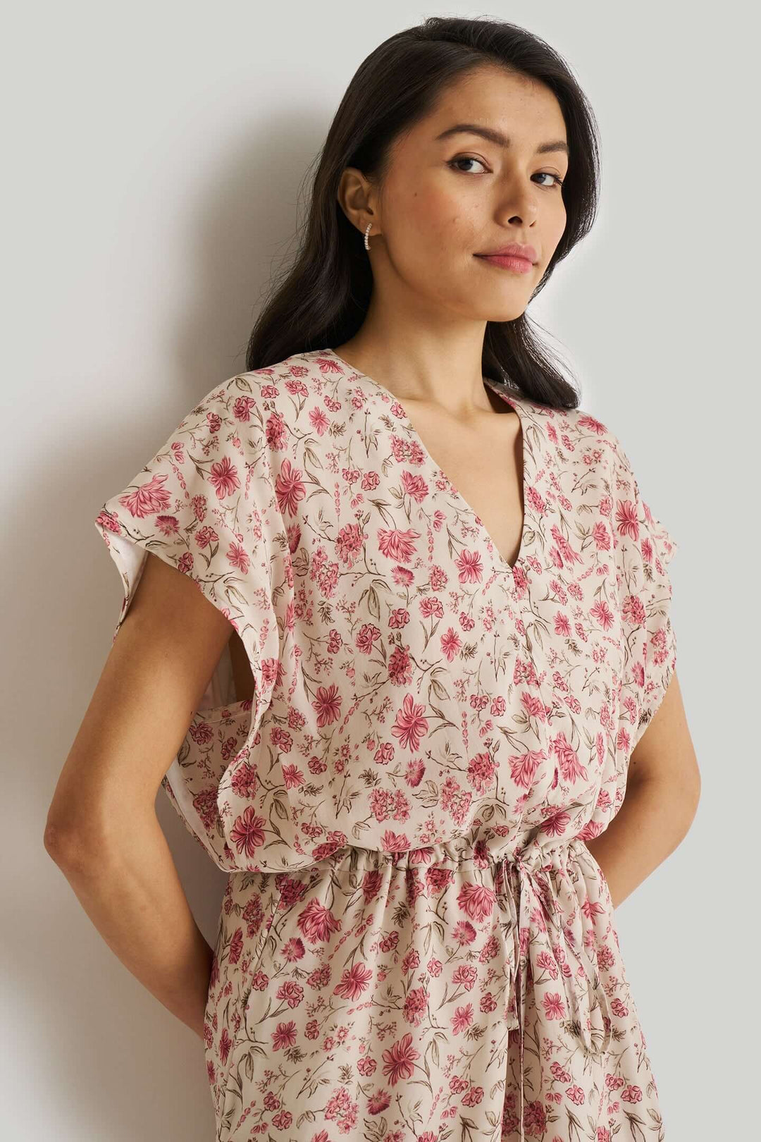 Relaxed Drawstring Floral Dress