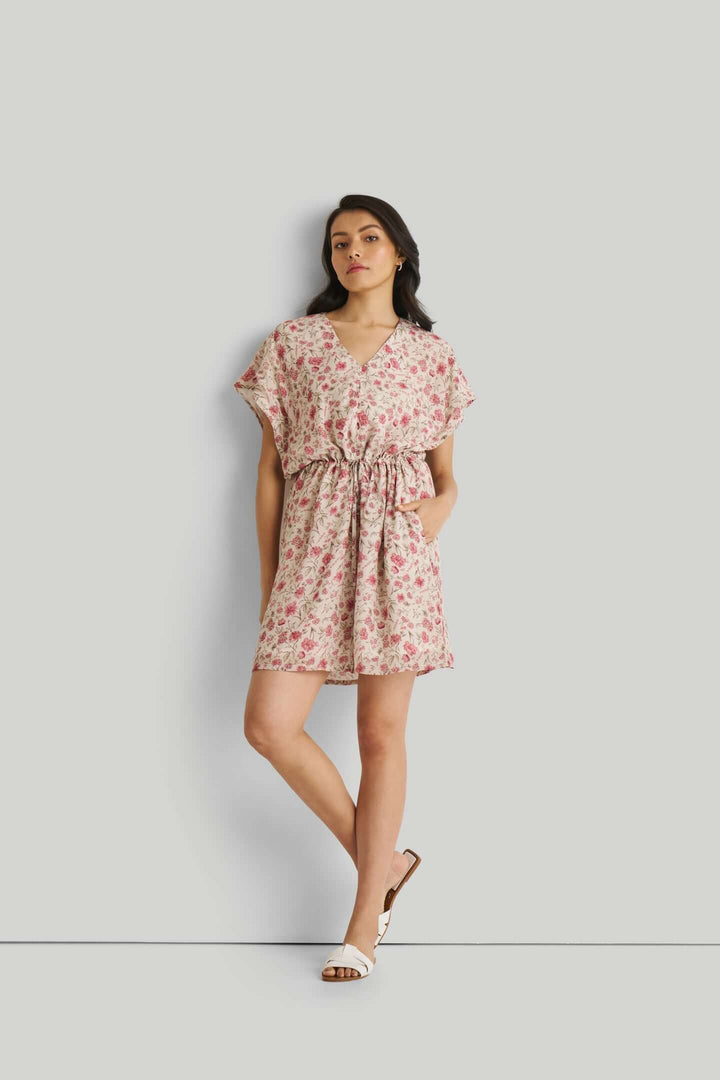 Relaxed Drawstring Floral Dress