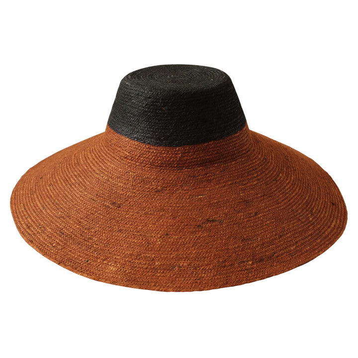 RIRI DUO Jute Handwoven Straw Hat in Burnt Sienna & Black