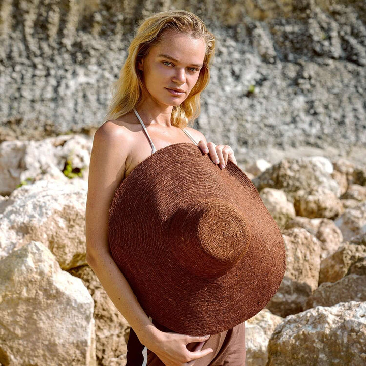 RIRI Jute Handwoven Straw Hat In Burnt Sienna