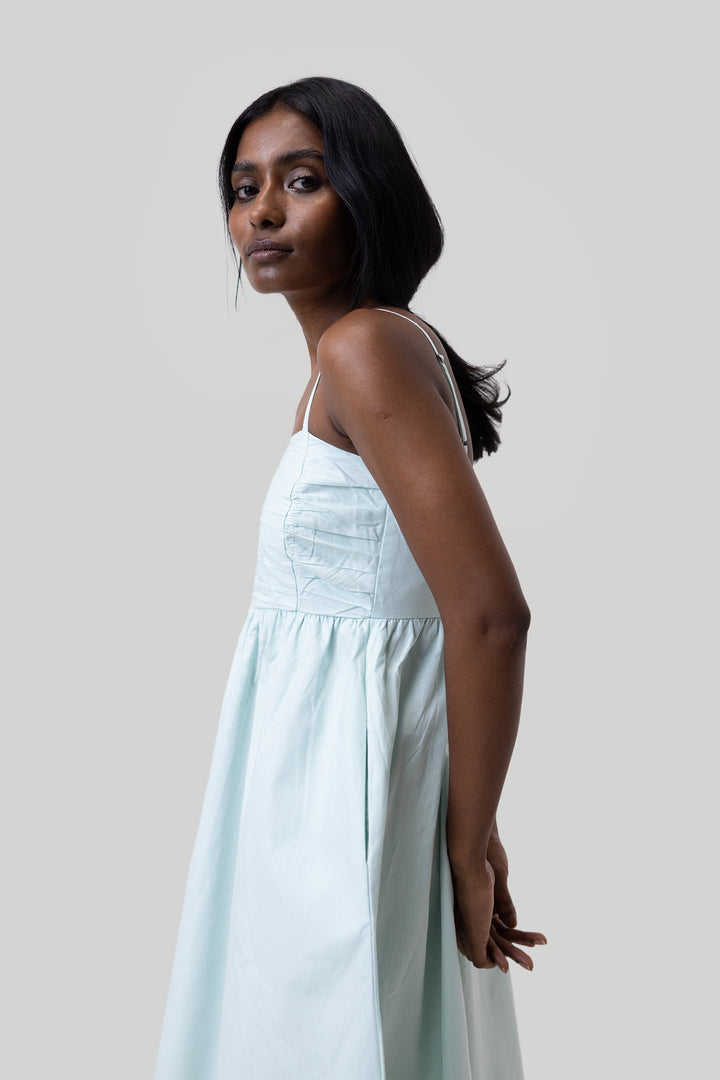 Ruched Strappy Dress in Mint