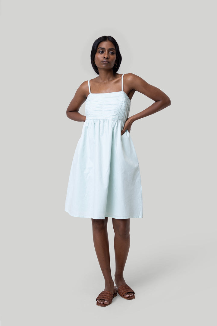 Ruched Strappy Dress in Mint