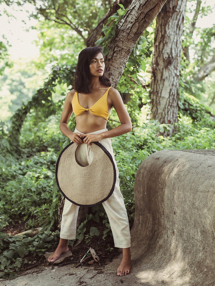 SOLO Halo Jute Straw Bag In Black And Natural