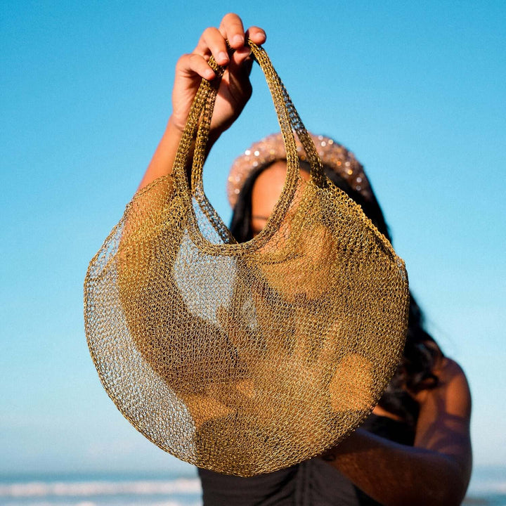 SOL Mesh Wire Tote Bag in Dark Gold