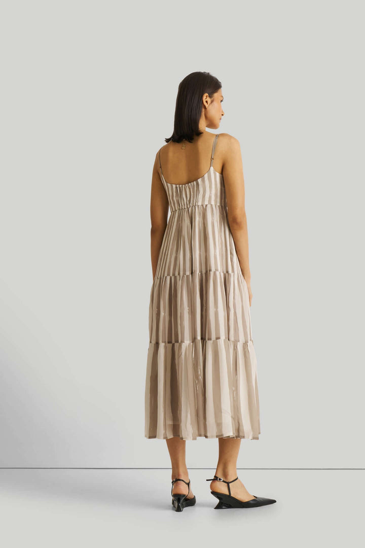 Strappy Tiered Maxi Dress in Beige Stripes