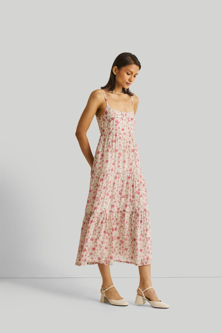 Strappy Tiered Maxi Dress in Pink Florals