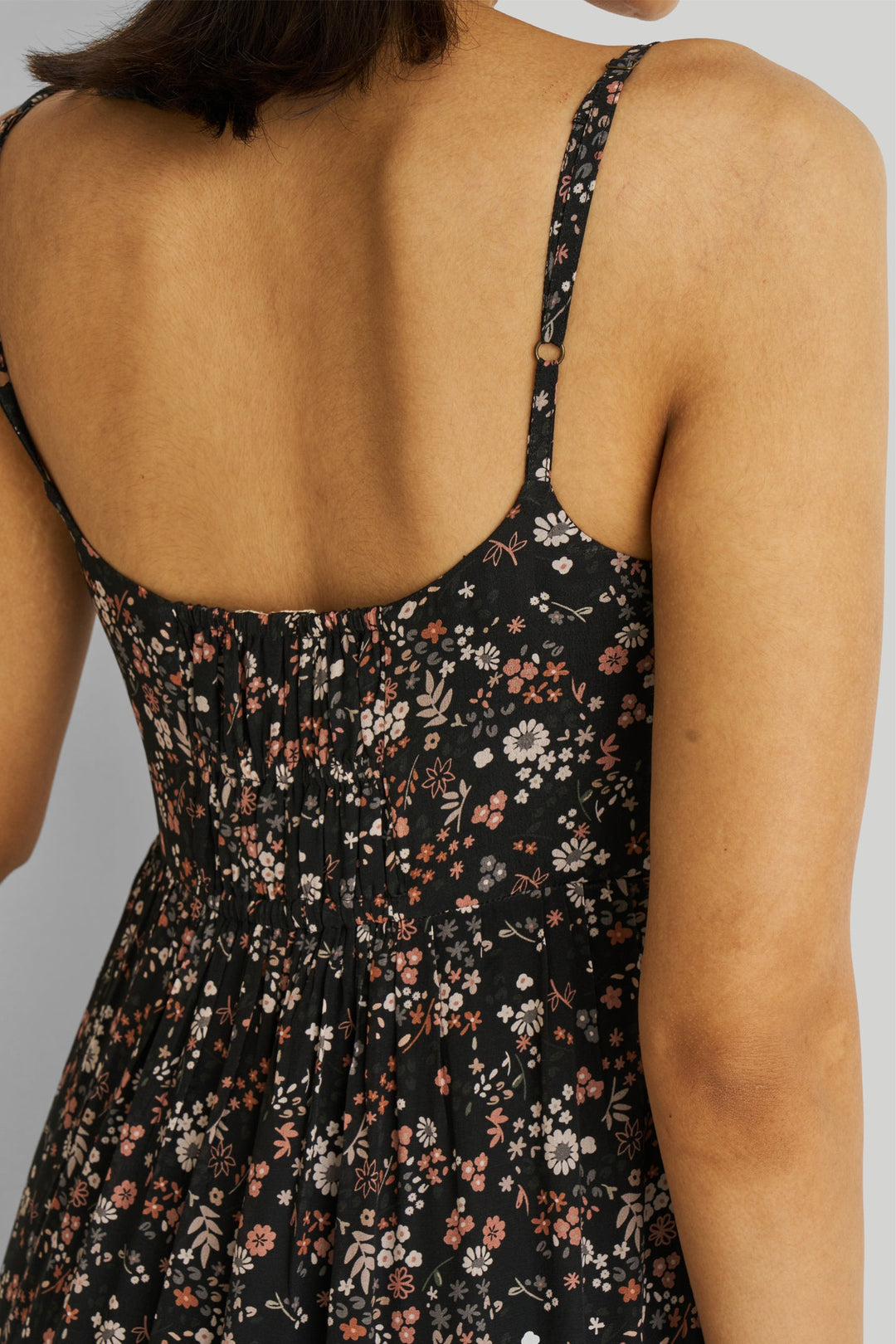 Strappy Tiered Maxi Dress in Black Florals