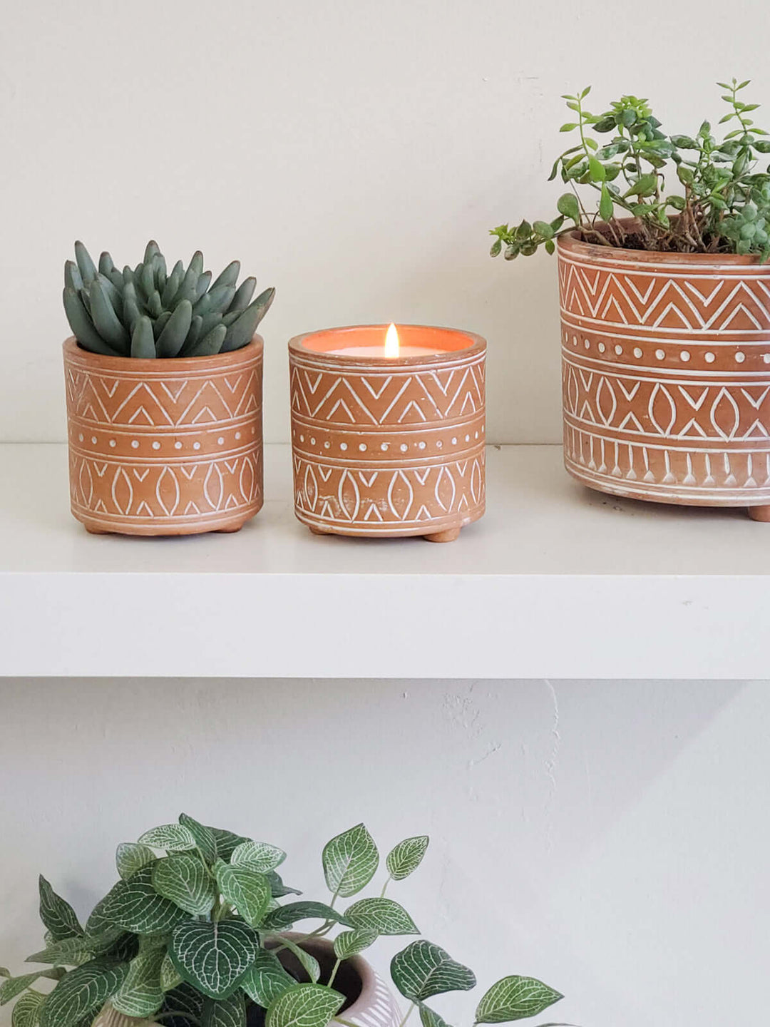 Hand Etched Terracotta Garden Pot Candle