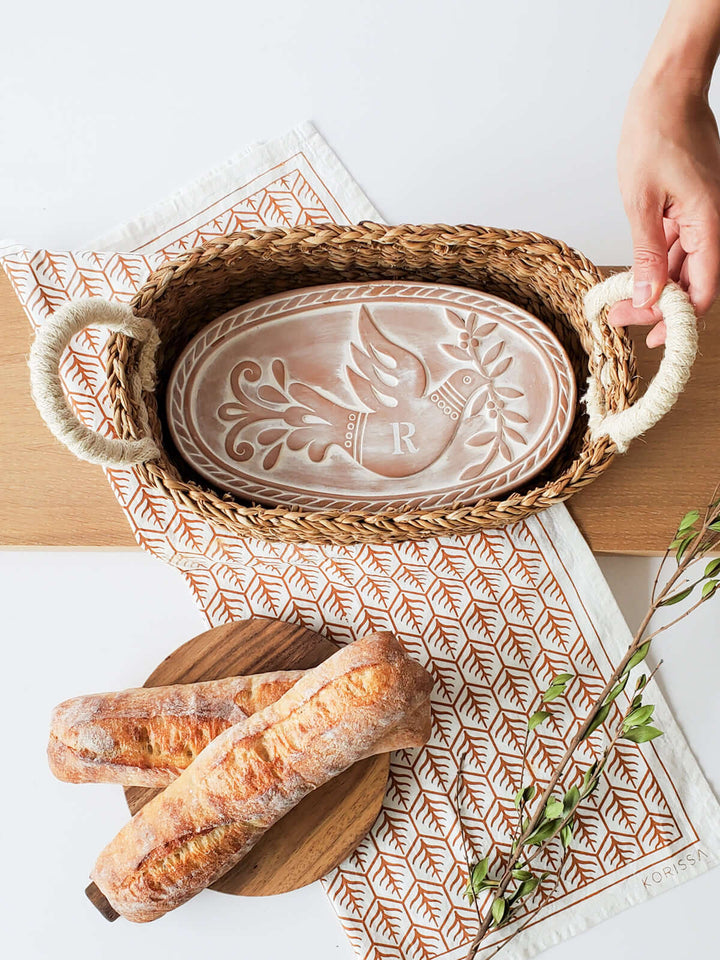 Monogrammed Bread Warmer & Basket - Bird Oval