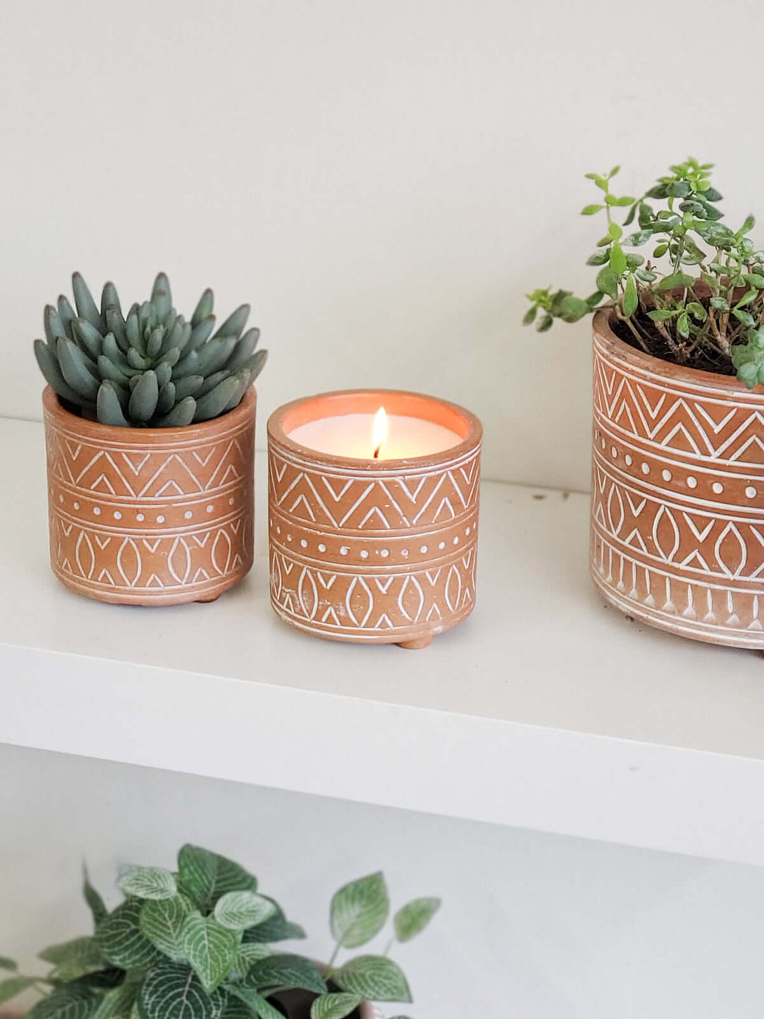 Hand Etched Terracotta Garden Pot Candle