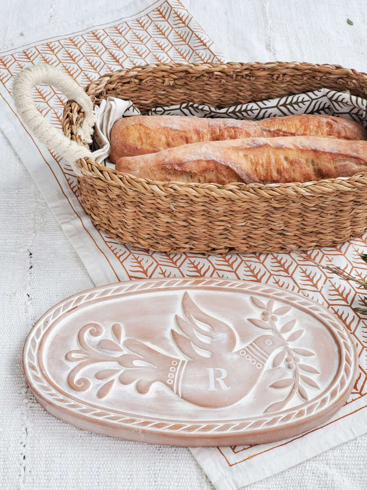 Monogrammed Bread Warmer & Basket - Bird Oval