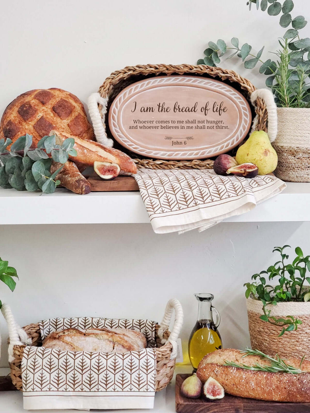 Personalized Bread Warmer & Basket Gift Set with Tea Towel - Bible Oval