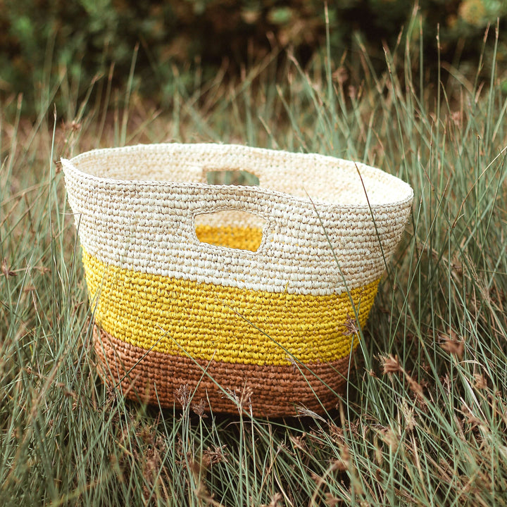 Sayan Raffia Tote Bag, in Yellow & Beige