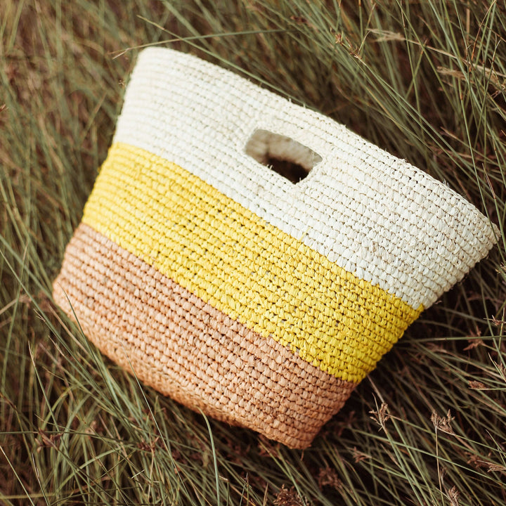 Sayan Raffia Tote Bag, in Yellow & Beige