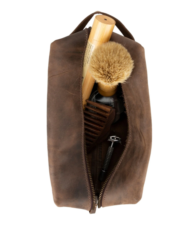 Oswego Men's Leather Dopp Kit & Small Travel Handbag