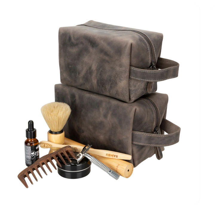 Oswego Men's Leather Dopp Kit & Small Travel Handbag