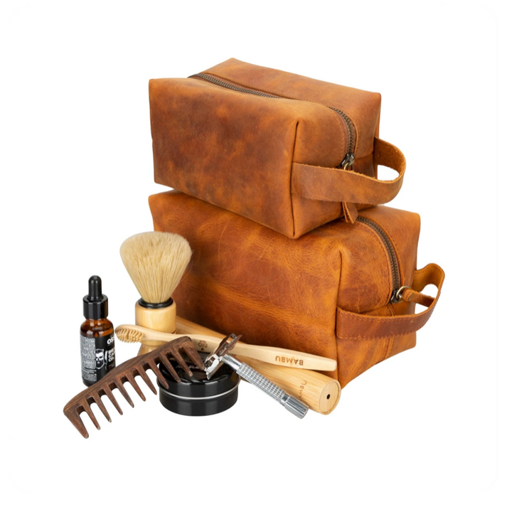 Oswego Men's Leather Dopp Kit & Small Travel Handbag