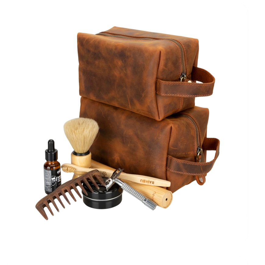 Oswego Men's Leather Dopp Kit & Small Travel Handbag
