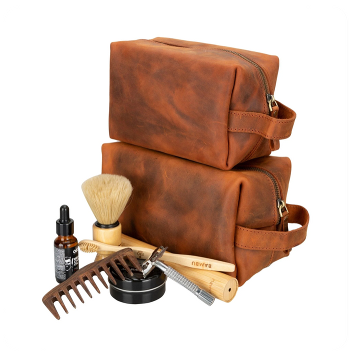 Oswego Men's Leather Dopp Kit & Small Travel Handbag