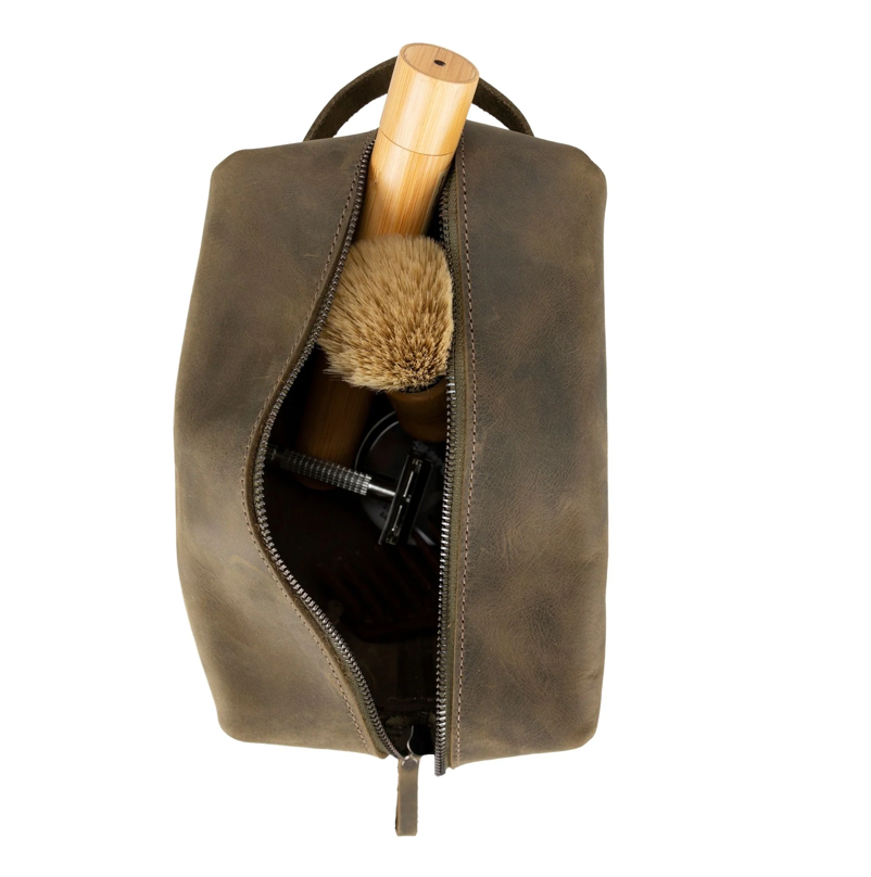 Oswego Men's Leather Dopp Kit & Small Travel Handbag