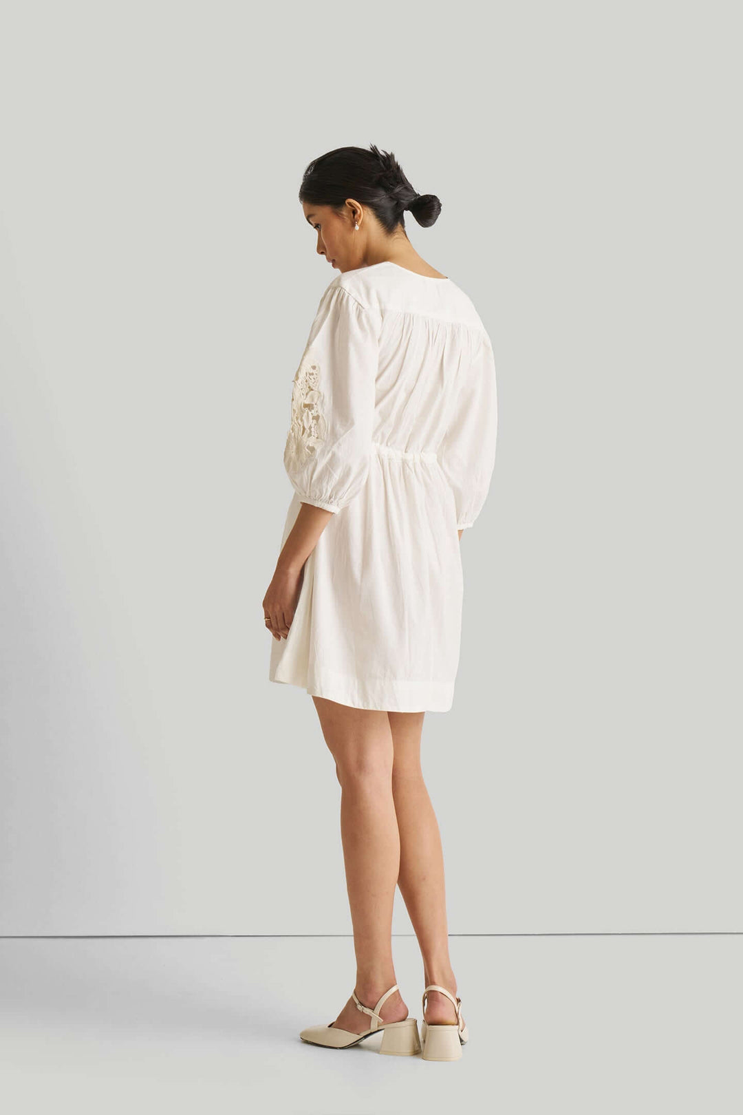 Shirt Dress with Balloon Sleeves in White