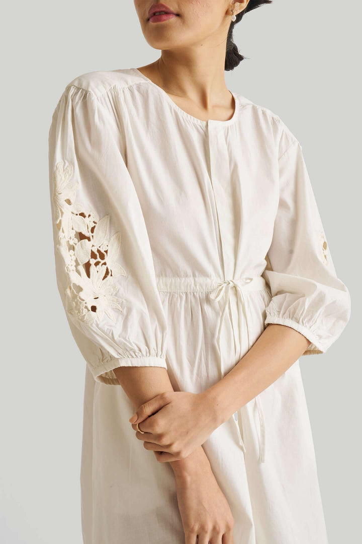 Shirt Dress with Balloon Sleeves in White