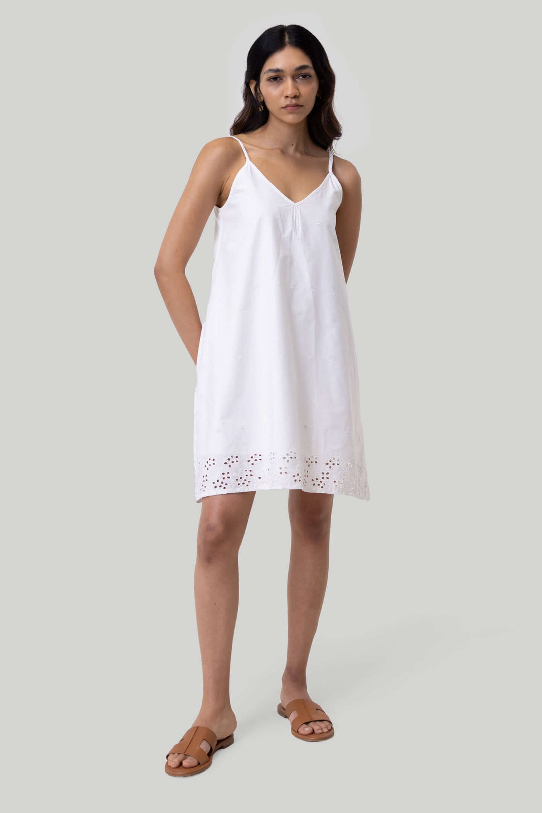 Short Tent Dress in White Embroidery