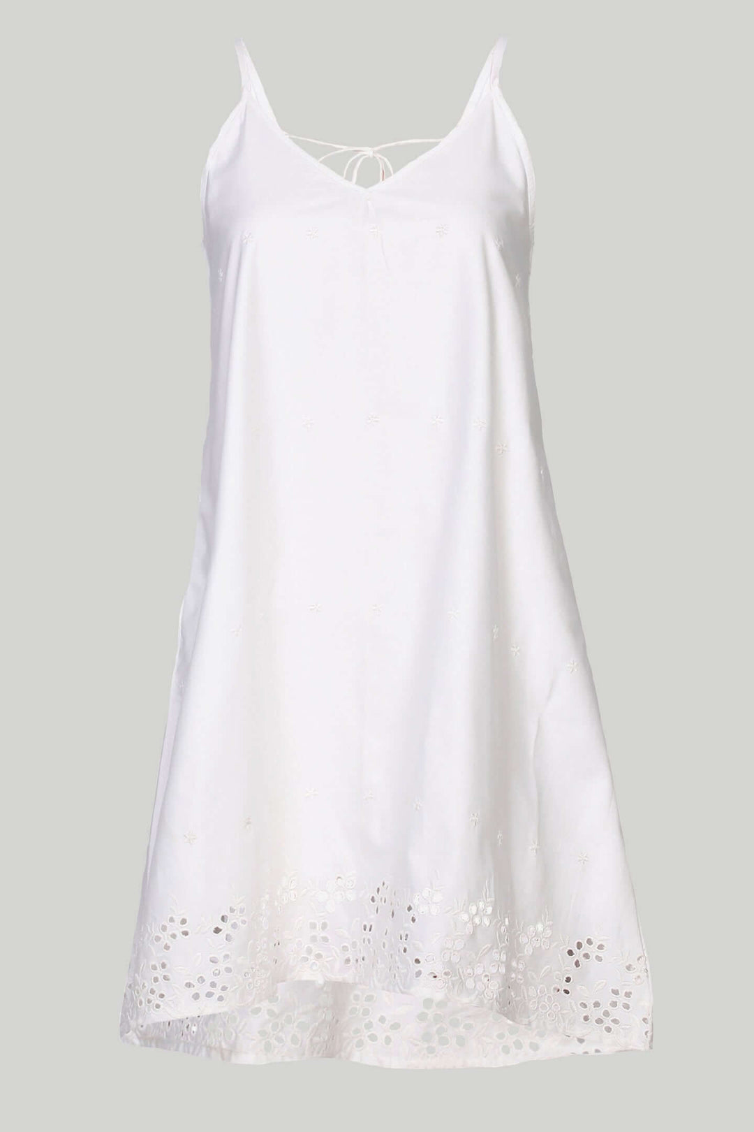 Short Tent Dress in White Embroidery