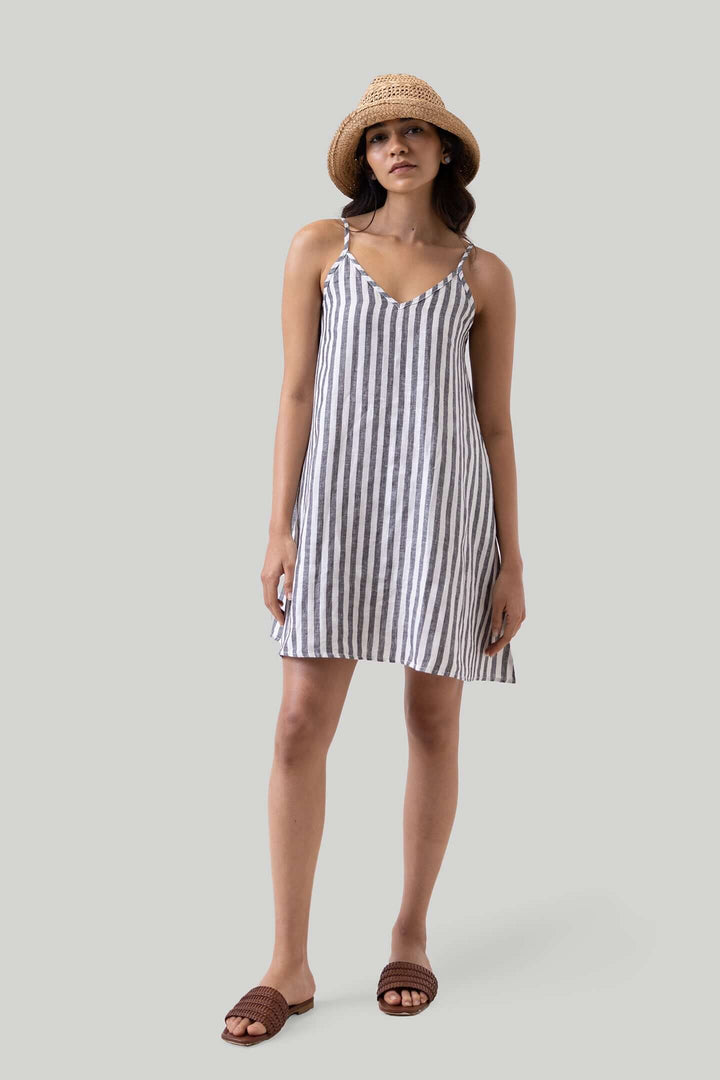 Short Tent Dress in Linen Stripes