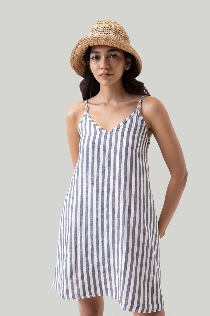 Short Tent Dress in Linen Stripes