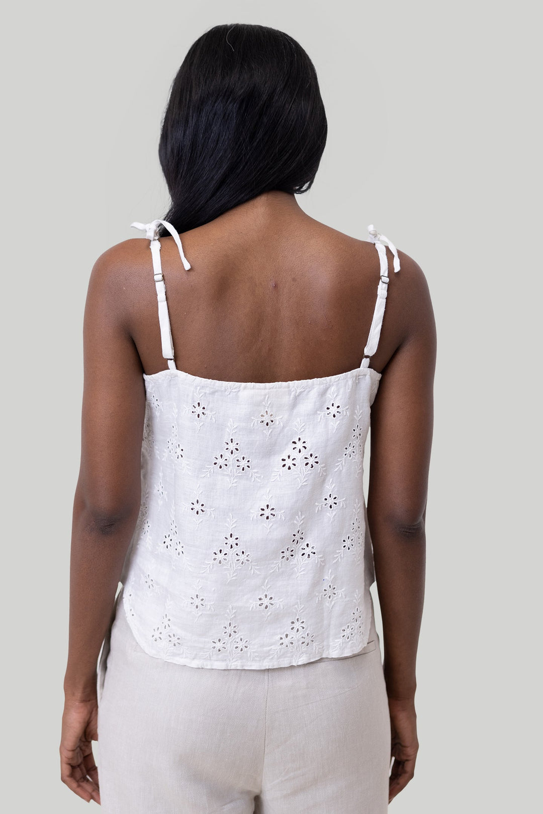 Tie-up Camisole in White Embroidery