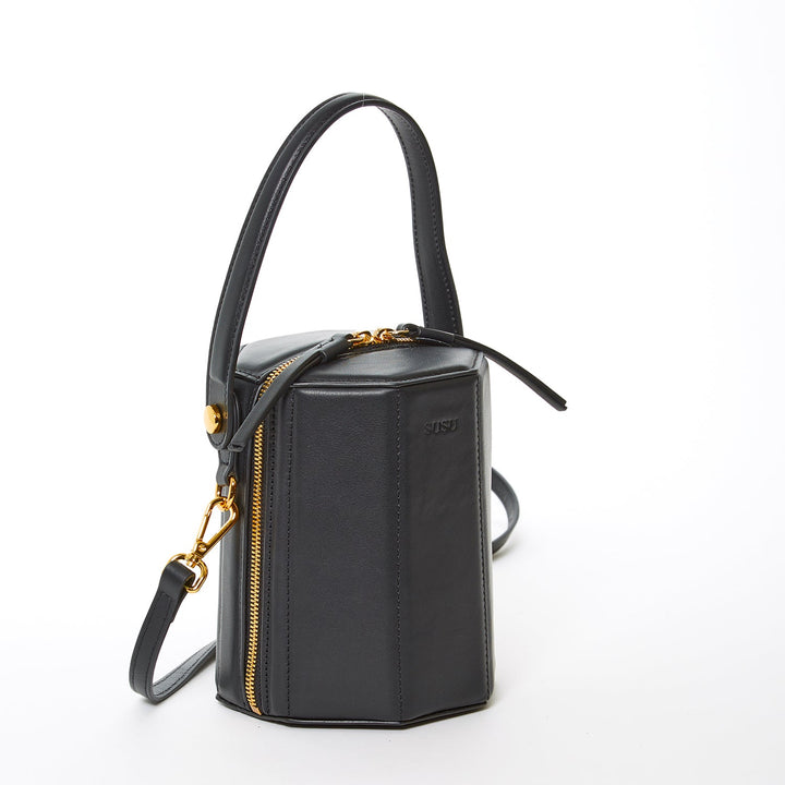 SUSU The Harper Black Leather Bucket Bag