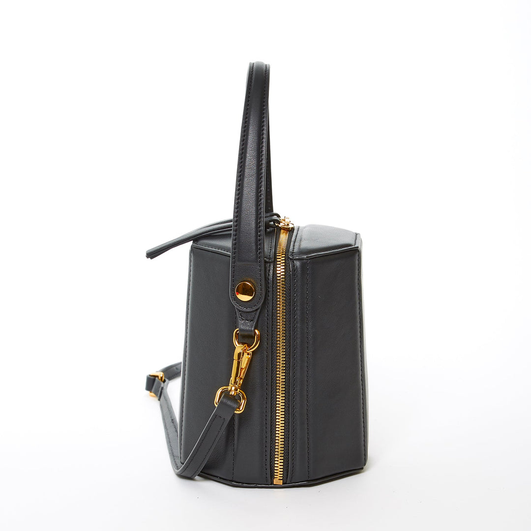 SUSU The Harper Black Leather Bucket Bag