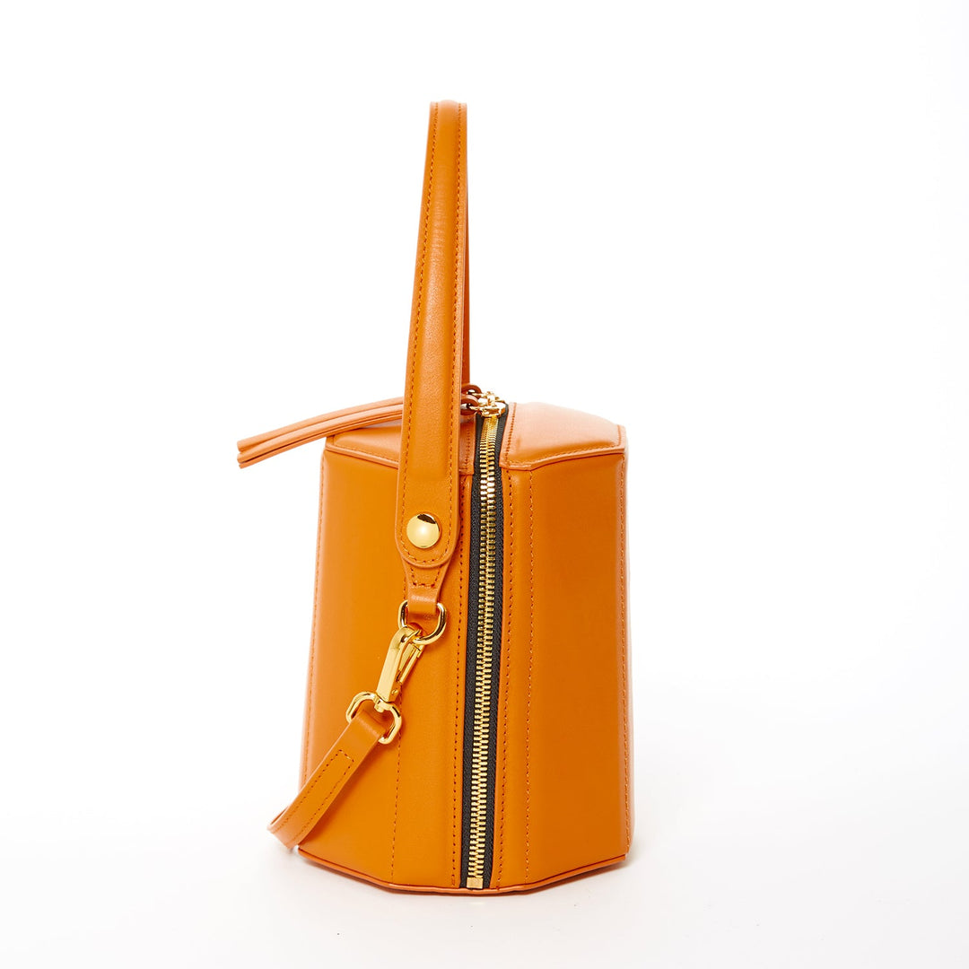 SUSU The Harper Orange Leather Bucket Bag