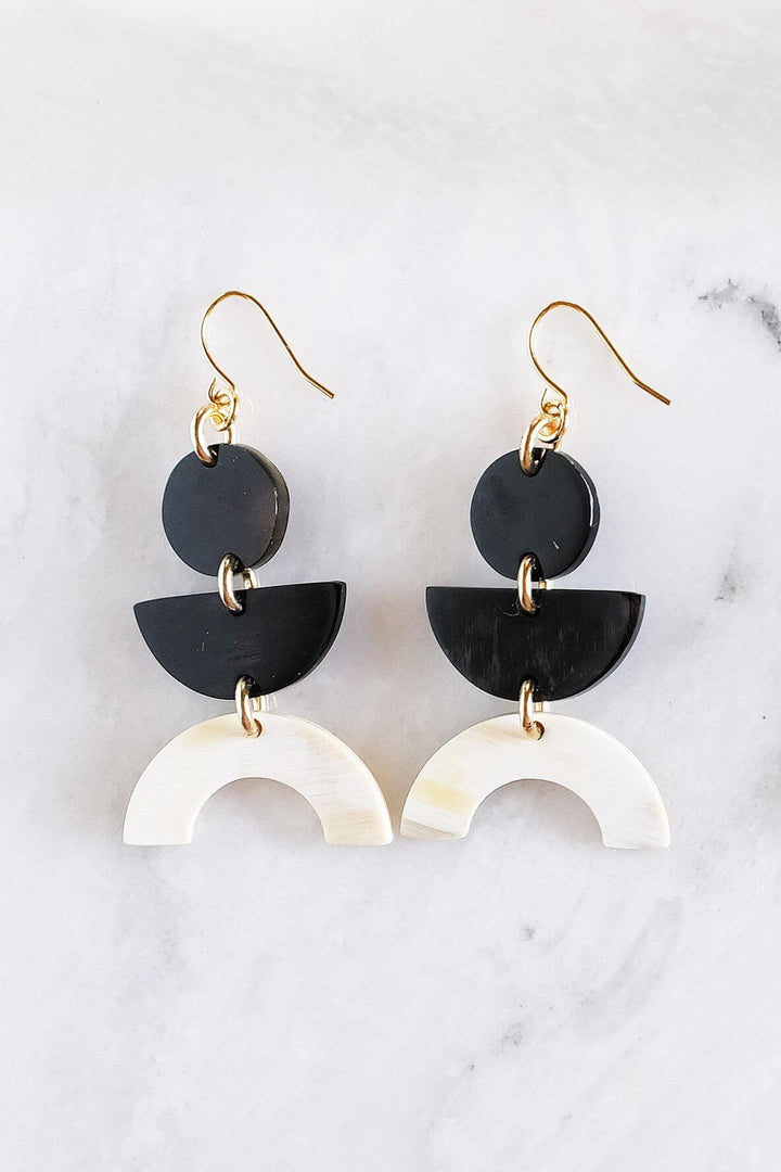 Vui Mung Geometric Buffalo Horn Statement Earrings